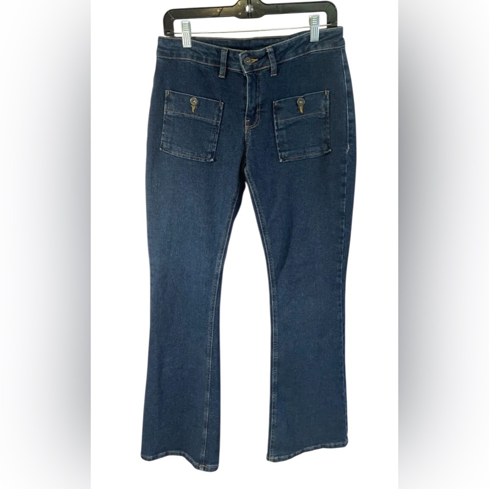 Ragged Y2K Vintage 90s Classic Low Rise Stretch Dark Blue‎ Flare Denim Jeans 30